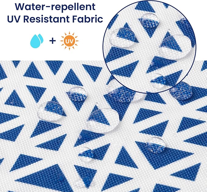 Outdoor Lumbar Pillow Covers 12x20 Inch, Pack of 2, Blue Geometric, Waterproof, Perfect for Patio Furniture, Tent, Garden, Cover ONLY