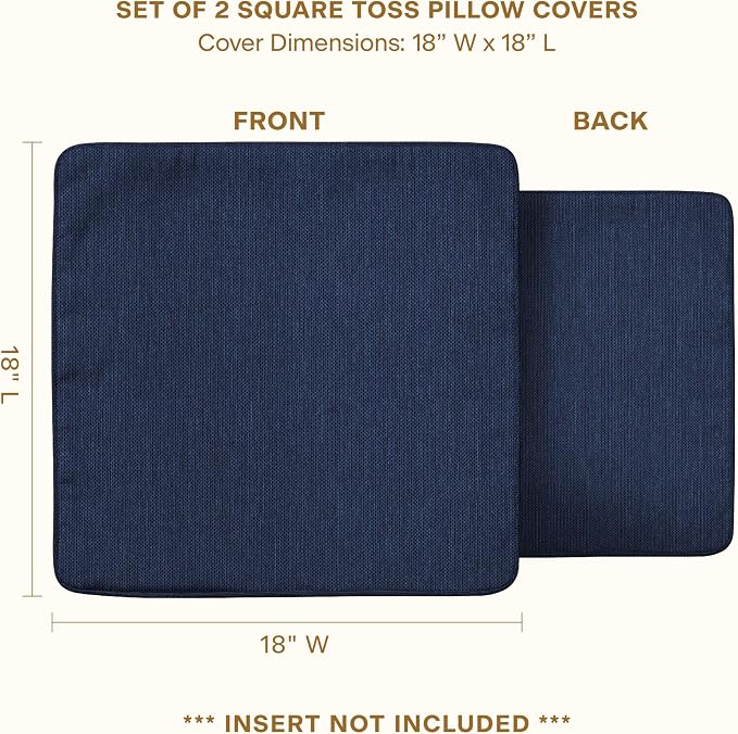 Honeycomb Outdoor Square Toss Pillow Covers, 18 x 18, 2-Pack | Textured Solid Indigo Blue Slipcovers, Water & Fade Resistant for Patio Furniture Set, Cover Only, No Insert
