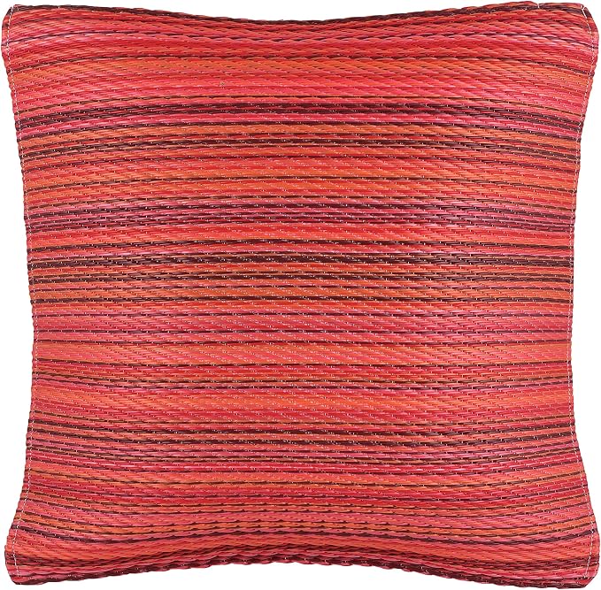 Fab Habitat Outdoor Premium Recycled Plastic Pillow - Waterproof, Fade Resistant - Striped - Patio, Porch, Deck, Balcony - Cancun - Sunset - 16.5" x 16.5"