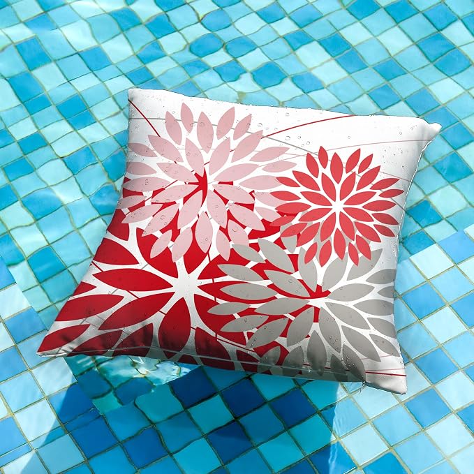 DFXSZ Pack of 2 Outdoor Waterproof Throw Pillow Covers 20x20 Pink Red Grey | Polyester Spring Summer Valentines Floral Decorative Cushion Cases(NO INSERT),For Couch Patio Funiture Garden Home Decor