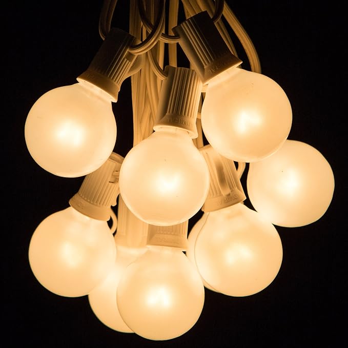 100 Foot G40 White Pearl Wedding String Lights with White Wire | G40 1.6 Inch 5-watt Globe Bulbs - Great for Parties, Patios, Backyards, Tents and more