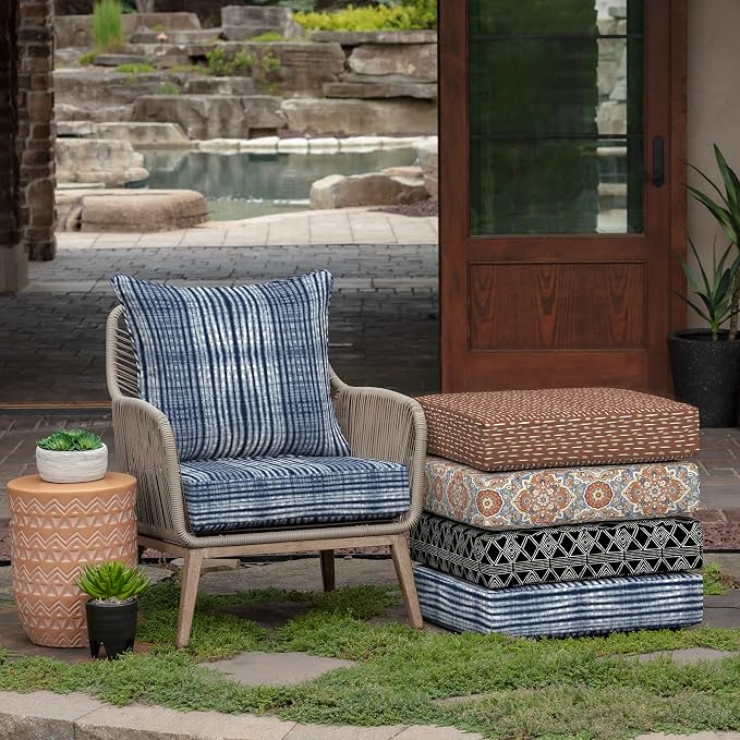 Arden Outdoor Deep Seat Cushion Set, 24x24, Blue Shibori Stripe
