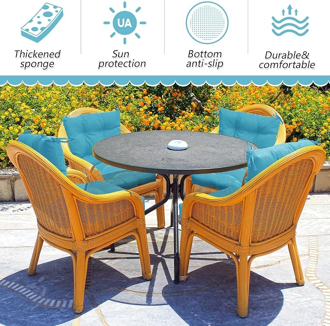 Marsui 4 Pcs Outdoor Indoor High Back Chair Cushions Patio Furniture Tufted Pillow with Ties Water-Resistant Replacement Outdoor Rocking Chair Cushions, 42 x 21 Inches (Royal Blue,Solid Color)