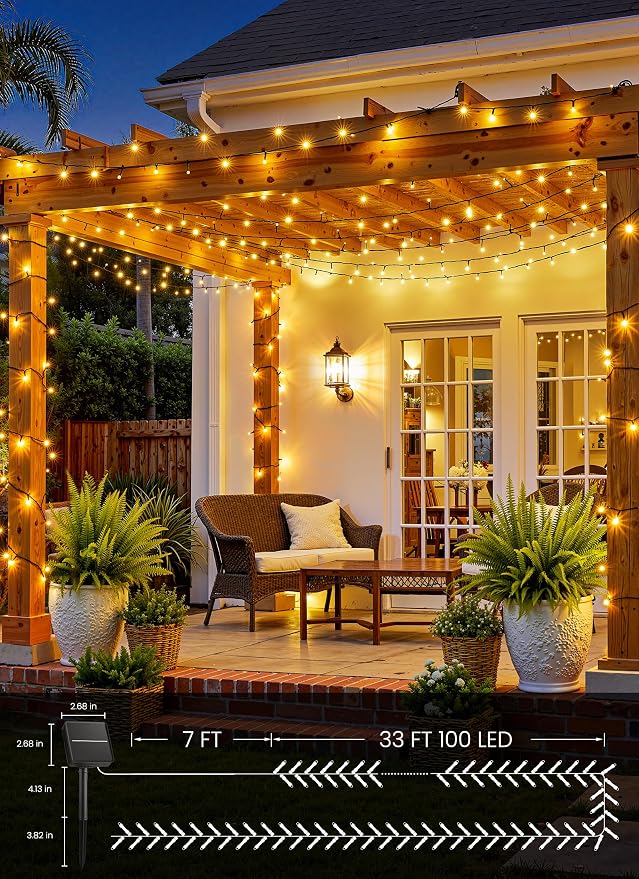 Brightown 2 Pack Solar String Lights Outdoor Waterproof, 80 FT 200 LED | Solar Powered Christmas Lights with 8 Modes, Auto On/Off, Patio Lights for Outside Tree Garden Party Decor (Warm White)