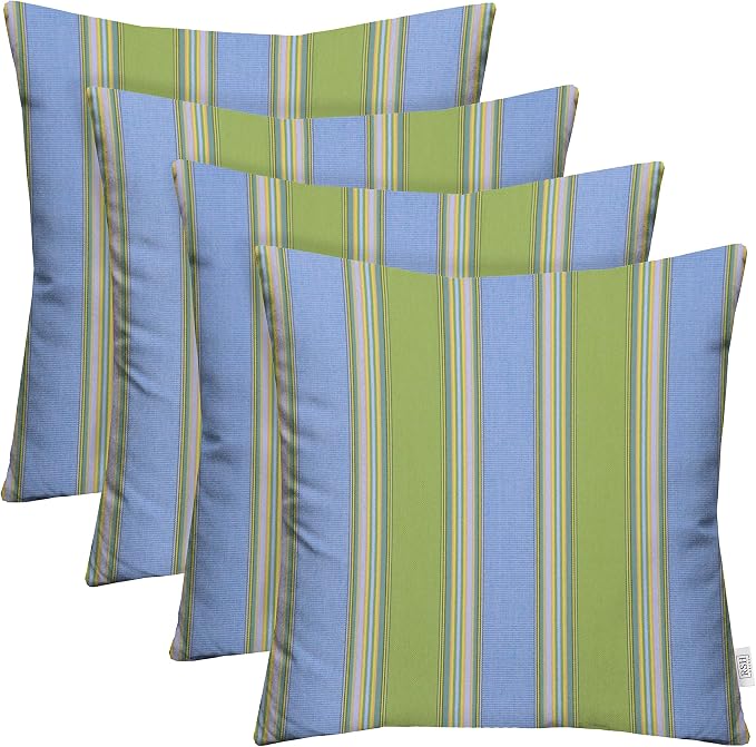 RSH DECOR: Sunbrella Square Throw Pillows Set of 4 | 24" x 24" | Water and Fade-Resistant Performance Fabric | Outdoor Pillow Covers with Down-Alternative Inserts | Bravada Limelight