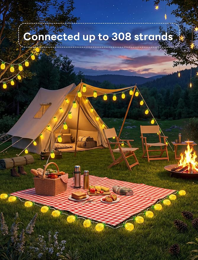 Abeja Summer String Light, 8.5Ft Pineapple Fairy Lights with 10 Pineapple Fun Patio Lights, Outdoor Indoor Party Lights for Party Bedroom Home Birthday Hawaiian Tropical Tiki Gifts Decor