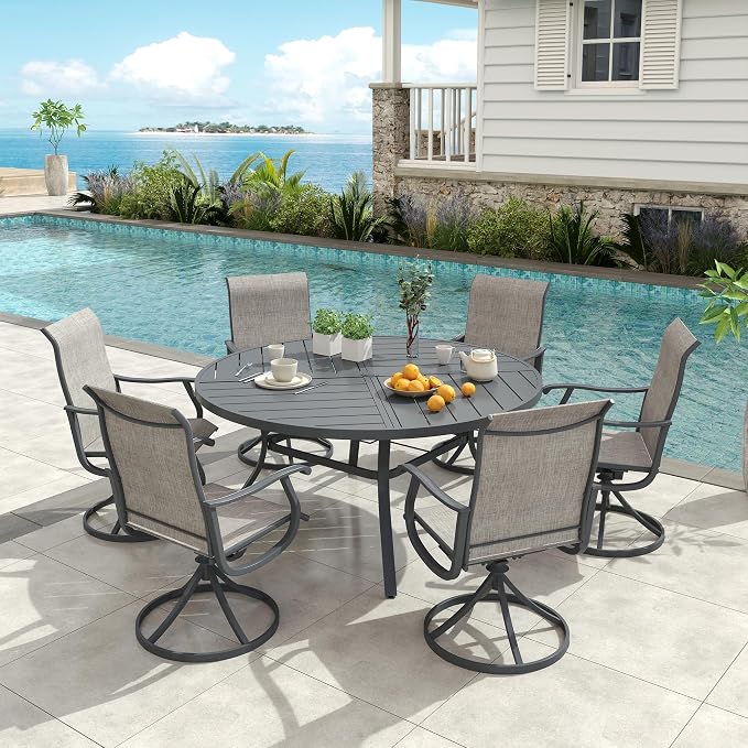 VICLLAX 50" Round Patio Dining Table for 6, All Weather Metal Outdoor Table with 1.57" Umbrella Hole and Surdy Frame for Garden Lawn Deck, Dark Grey