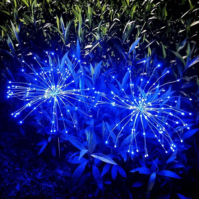 Solar Firework Lights, 2 Pack 120 LEDs 2 Lighting Modes Solar Garden Lights Outdoor Waterproof for Yard Patio Walkway Pathway Party Wedding Christmas Decorative - Blue