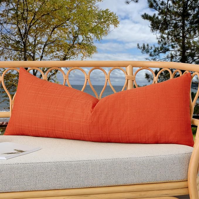 Kevin Textile Outdoor Waterproof 14”x36” Pillow Cover 1 Pack, Orange | Water Resistant, Soft Faux Linen-cotton Yarn-dyed Woven Texture Throw Pillow Covers for Tent Patio Garden Couch Sofa