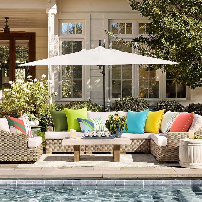 Phantoscope Pack of 2 Outdoor Waterproof Throw Pillow Covers with Contrast Piping, Decorative Square Cushion Case Patio Pillows for Couch Tent, Lemon Yellow 18x18 inches