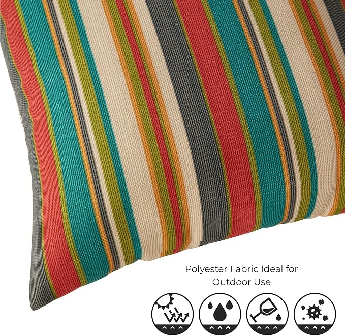 Set of 2 Outdoor Throw Pillows 19 x 12 Inch – Reversible Rectangle Patio Accent Pillows – Weather-Resistant Polyester Fabric – Eco-Friendly Recycled Polyfiber Fill – Sunset Stripe - Updated