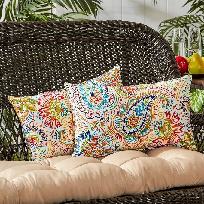 Greendale Home Fashions 2-Pack Outdoor 19x12 inch Rectangle Decorative Throw Pillow, Jubilee