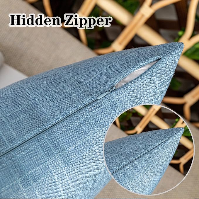 Kevin Textile Outdoor Waterproof 16”x16” Pillow Covers 2 Pack, Light Blue | Water Resistant, Soft Faux Linen-cotton Yarn-dyed Woven Texture Throw Pillow Covers for Tent Patio Garden Couch Sofa