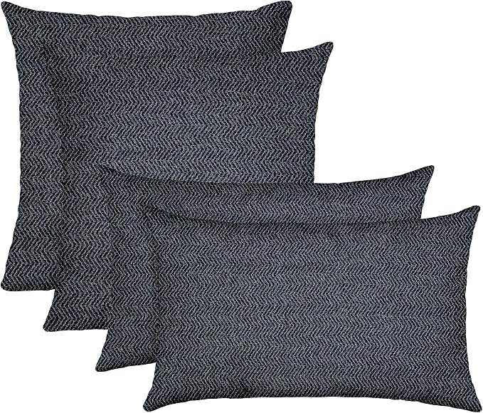 RSH DECOR: Sunbrella Lumbar & Square Pillows Set of 4 | 20" x 12" & 17" x 17" | Water & Fade-Resistant Fabric | Outdoor Throw Pillows for Patio Furniture | Made in USA (Calder Midnight Indigo)