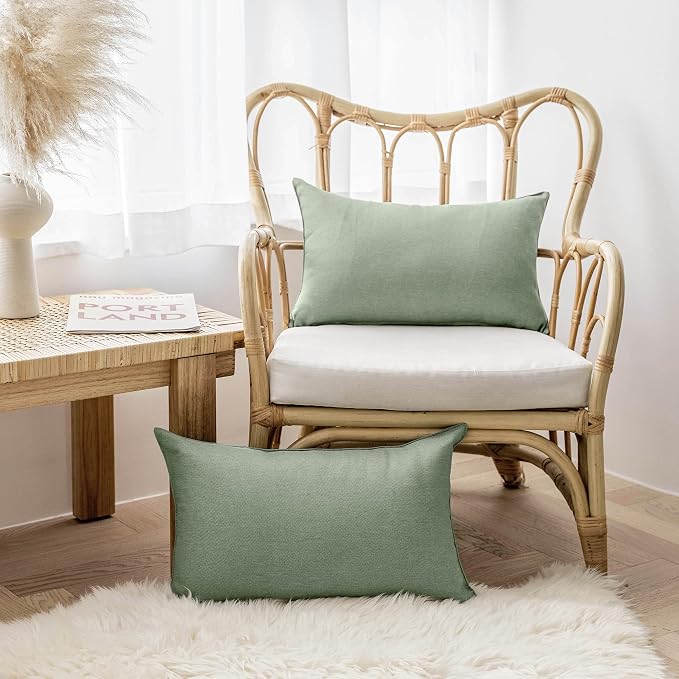 Home Brilliant Outdoor Throw Pillows Waterproof Linen Pillow Covers Farm Rectangle Couch Pillows for Living Room Sofa Decor, Pack of 4, 12 x 20 inches(30cm x 50cm), Sage Green