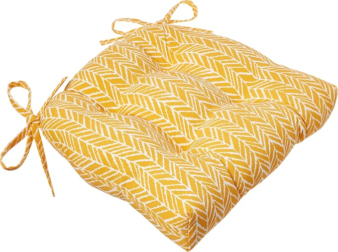 Pillow Perfect Outdoor/Indoor Herringbone Egg Yolk Reversible Chair Pads, 15.5" x 16", Yellow, 2 Pack