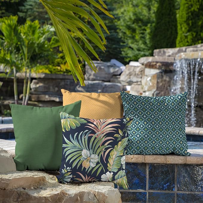 Arden Outdoor Toss Pillow, 4-Pack, 16x16, Blue Tropical | Indoor/Outdoor Décor, Set of 4, 16 x 16, Rain-Proof, Fade Resistant, Mold and Mildew Resistant