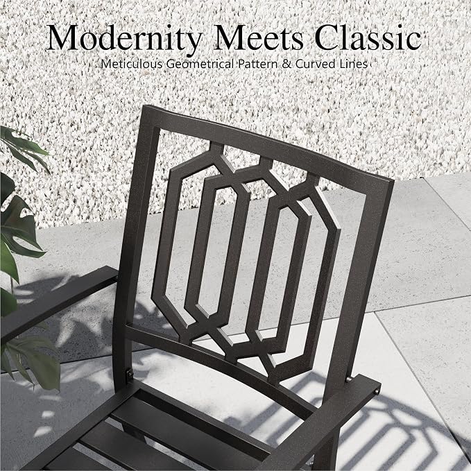 Sophia & William Patio Table and Chairs Set, Outdoor Dining Set for 8, 9 Piece Metal Patio Furniture, 60" Black Square Table(Geometry)