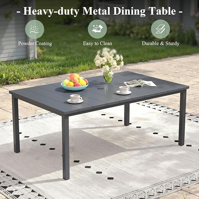7 Pieces Patio Dining Set with Patio Umbrella, Outdoor Furniture of 63" Rectangular Patio Table and Patio Swivel Chairs for Backyard Lawn Garden, Dark Grey Table and Grey Chairs