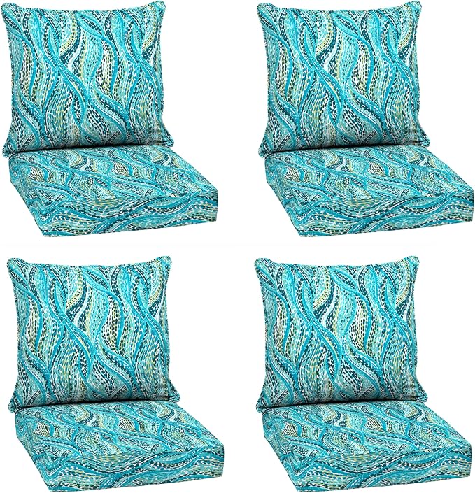 Arden Deep Seat Outdoor Chair Cushion Set (4-Pack), 24 in x 24 in, Weather-Proof, Rain-Proof, Fade Resistant Patio Cushion Set for Chair, Sofa, and Couch Teal Ariel | Outdoor Sofa, Couch, Conversation Set, Weather-Proof, Rain-Proof, Fade Resistant for ...