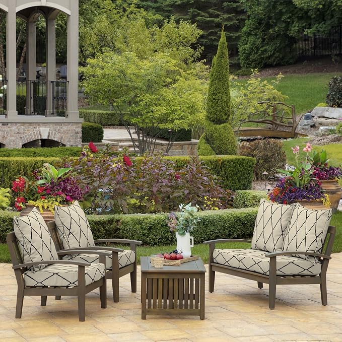 Arden Deep Seat Outdoor Chair Cushion Set, 24 in x 24 in, Weather-Proof, Rain-Proof, Fade Resistant Patio Cushion Set for Chair, Sofa, and Couch Tan Diamond Trellis | Outdoor Sofa, Couch, Conversation Set, Weather-Proof, Rain-Proof, Fade Resistant for ...