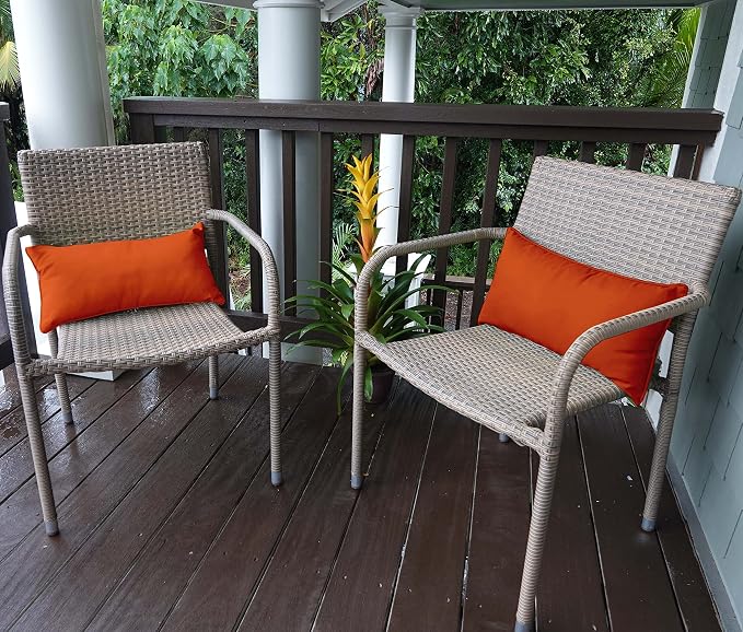 Indoor/Outdoor Polyester Fabric Lumbar Pillow Cover, All-Weather Waterproof Rectangular Cushion Case for Patio Furniture, 12 x 20 Set of 2 -Orange