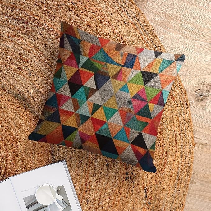 Pillowcase Colorful Fun Aesthetic Mid Century Modern Gomestry Throw Pillow Covers Vintage Abstract Pillowcover 16"x16" Decorative Couch Pillow Cover for Sofa outdoor pillows for patio furniture