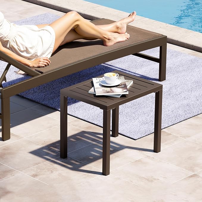 Crestlive Products Outdoor Side Table,Aluminum Rectangular End Table,Easy Assembly Small Coffee Bistro Table for Patio Pool Balcony (Brown)