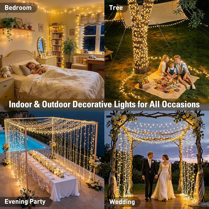 JMEXSUSS 168Ft 600 LED String Lights for Outside, Christmas Lights Outdoor | Indoor Classroom Lights Plug in for Tree Bedroom Patio Wedding Party Holiday Christmas Pergola Decor, Remote, Clear Wire