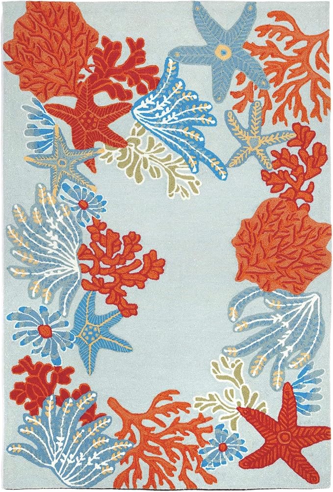 Liora Manne Ravella Indoor/Outdoor Durable Hand-Tufted UV Stabilized Rug- Ocean Scene Aqua 7'6" x 9'6"
