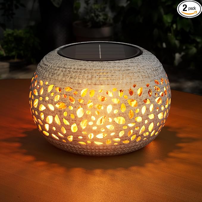 Solar Lanterns Outdoor Waterproof Table Lights: Upgraded Solar Flame Lantern, 2 Lighting Modes White Lantern Flickering Light for Garden Yard Balcony Indoor Tabletop Decor, Gifts for Women