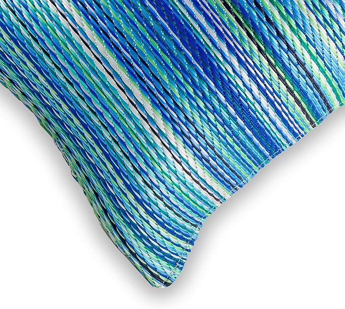 Fab Habitat Outdoor Premium Recycled Plastic Pillow - Waterproof, Fade Resistant - Striped - Patio, Porch, Deck, Balcony - Cancun - Turquoise & Moss Green - 20" x 20"