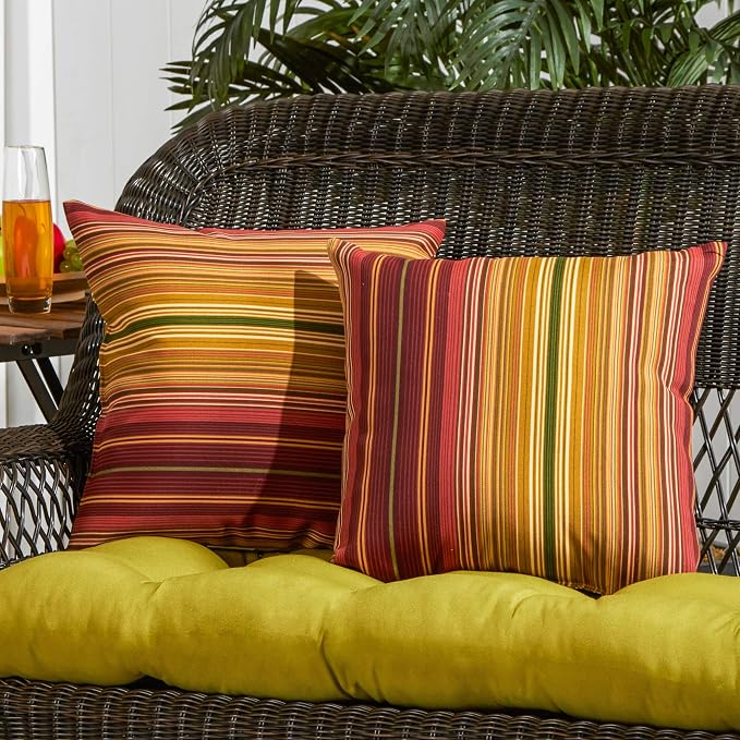 South Pine Porch Outdoor 17-inch Square Accent Pillow, Set of 2, Kinnabari Stripe