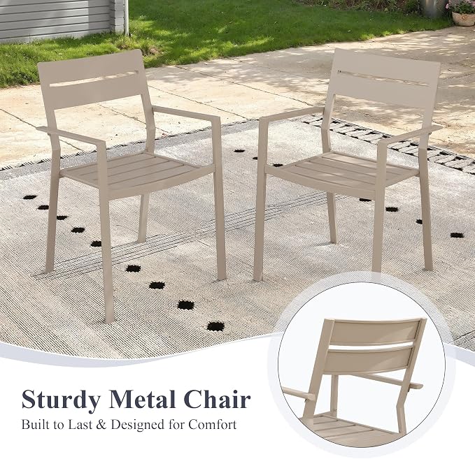 Patio Dining Set for 8, 53" Outdoor Dining Table and Chairs Set with Stackable Patio Chairs Outdoor Furniture for Garden Deck Backyard, Sandshell Table and Sandshell Chairs