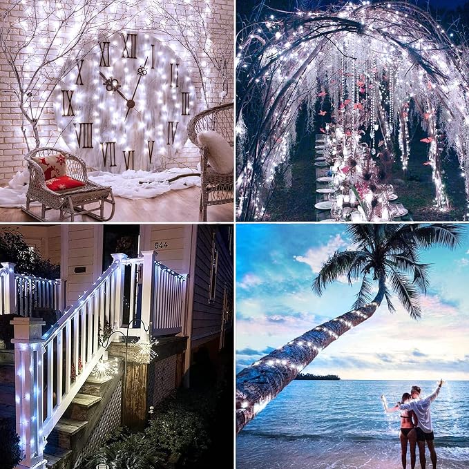 Joomer Solar Fairy Lights, 2-Pack Total 80FT 240LED String Lights, White | Silver Wire, Solar String Light Waterproof 8 Lighting Modes for Patio Fence Party Garden Yard Home Outdoor Decoration