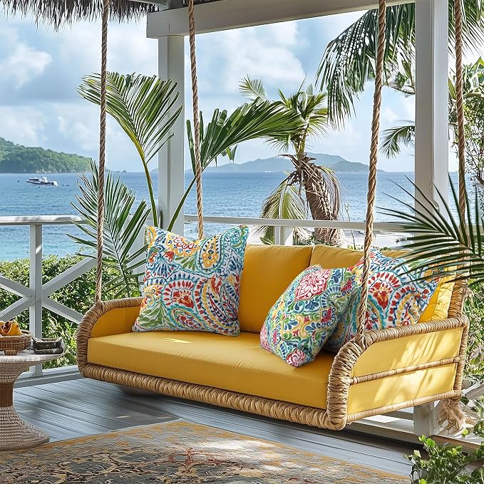 Outdoor Throw Pillow Covers 18”x18”, Decorative Pillow Covers for Patio Furniture, Modern Cushion Cases for Garden Couch Home Sofa Bed Office Chair, Pack of 2, Paisley Multi