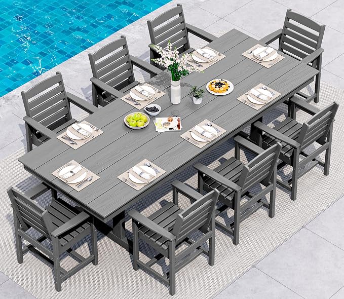 SERWALL Outdoor Dining Chairs Set of 4 with Arms, All-Weather HDPE Patio Chair with 19.7" Widened Seat, for Backyard, Garden, Gray