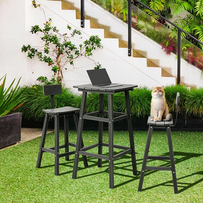 Outdoor Bar Table, HDPE Patio Bar Table, Weather Resistance Outdoor Balcony Tables for Spas, Cafes, Swimming Areas, Lodges and Hotels - Black