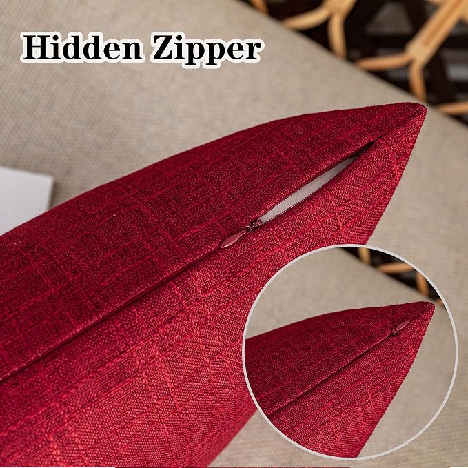 Kevin Textile Outdoor Waterproof 14”x24” Lumbar Pillow Covers 2 Pack, Red | Water Resistant, Soft Faux Linen-cotton Yarn-dyed Woven Texture Throw Pillow Covers for Tent Patio Garden Couch Sofa