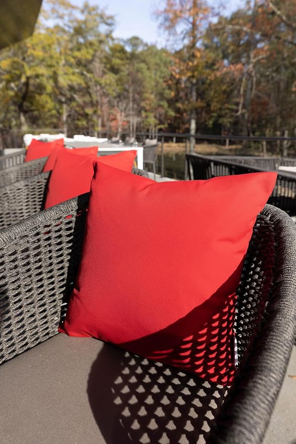 RSH DECOR Square Throw Pillows Set of 2, 17x17 Inch Decorative Pillows for Couch, Water-Resistant Patio Furniture Pillows, All-Weather Spun Fabric, Canvas Jockey Red - Made in USA