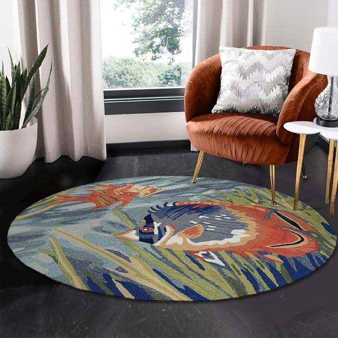 Liora Manne 2255/04 Ocean Ravella Coastal Tropical Fish Indoor/Outdoor Round Rug, 5', Blue
