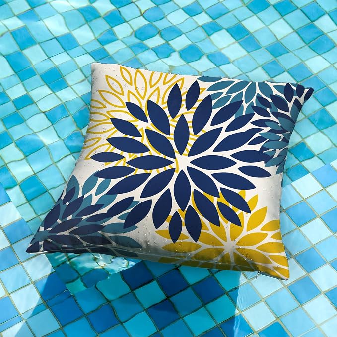 DFXSZ Outdoor Waterproof Pillow Covers 18x18 Set of 2 BlueYellow Flower | Spring Summer Waterproof Flower Throw Pillowcases（No Inserts）Outdoor Decor for Patio Funiture Garden Polyester Covers