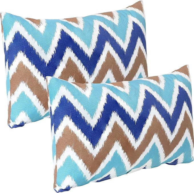 Sunnydaze Indoor and Outdoor Decorative Lumbar Pillows Set of 2 with Zipper Closures and Inserts - 12 x 20 Inch Rectangular Throw Pillows - Weather-Resistant Polyester - Chevron Bliss