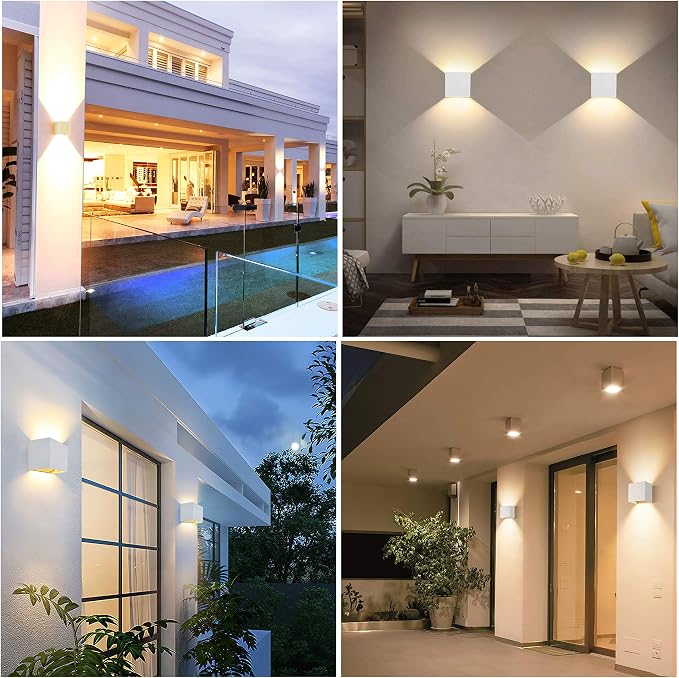 LED Aluminum Square Cube Waterproof White Wall Sconce Outdoor Light Exterior Wall Lighs fixtures Outside for House Patio 6W 100-277V 3000K Angle-Adjustment Warm Light 2LEDS White 6W