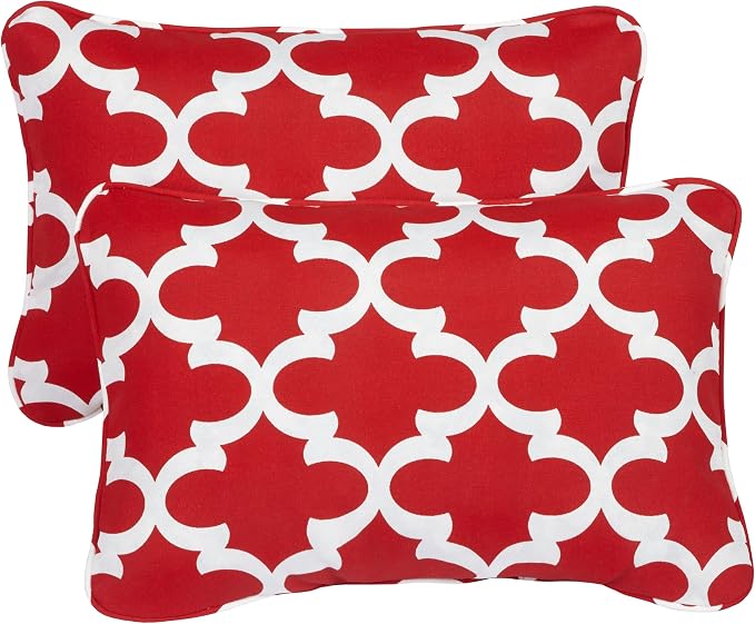 Mozaic Company AZPS7018 Indoor Outdoor Lumbar Pillows with Corded Edges, Set of 2, 12 x 18 inches, Red & White