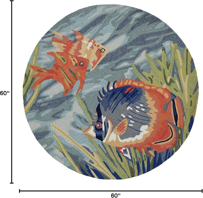Liora Manne 2255/04 Ocean Ravella Coastal Tropical Fish Indoor/Outdoor Round Rug, 5', Blue