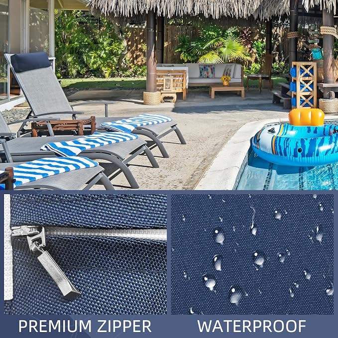 Outdoor Pillow for Chaise Lounge Chair, 4 Pack Chaise Lounge Pillows Water Resistant Head Support Pillow with Adjustable Strap for Patio Garden Pool Beach Chairs, Navy