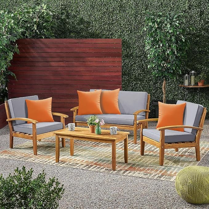 VAKADO Pumpkin Fall Waterproof Outdoor Throw Pillow Covers 16x16 Set of 2 | Fade Resistant, All-Weather Durability. Warm Harvest Hue For Porch, Patio & Garden. Machine Washable, Hidden Zipper.
