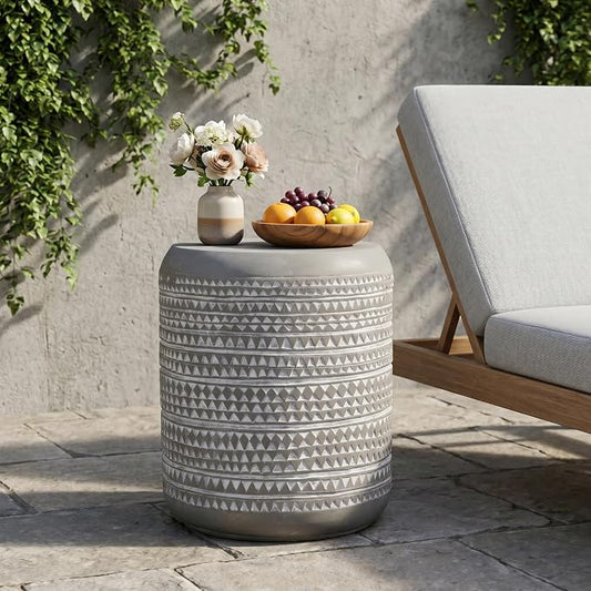 Outdoor Concrete Side Table, Light Grey