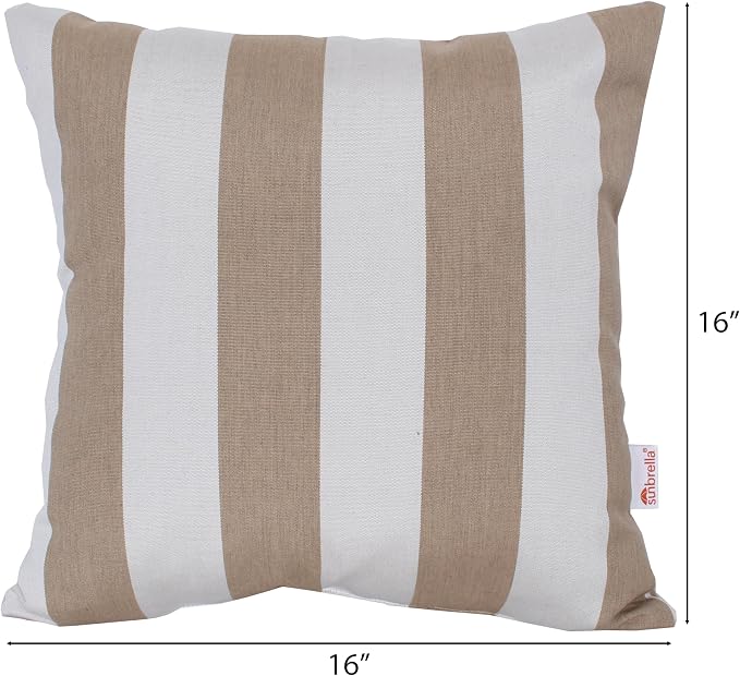 Outdoor/Indoor Sunbrella Throw Pillow Cover Only Square Set of 2 Pieces 16 inch x 16 inch Maxim Heather Beige Stripe - Insert Not Included